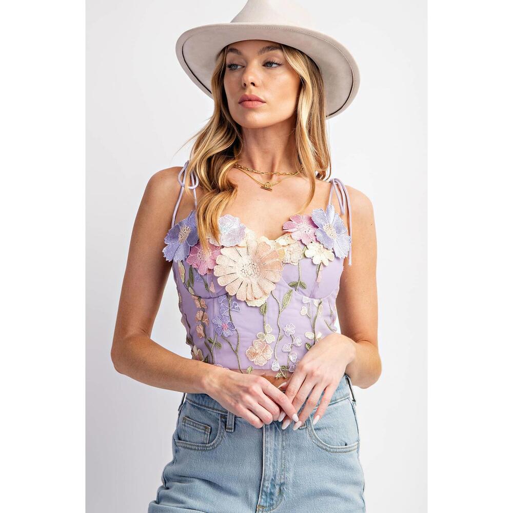 3D Flower Embroidery Tank Top